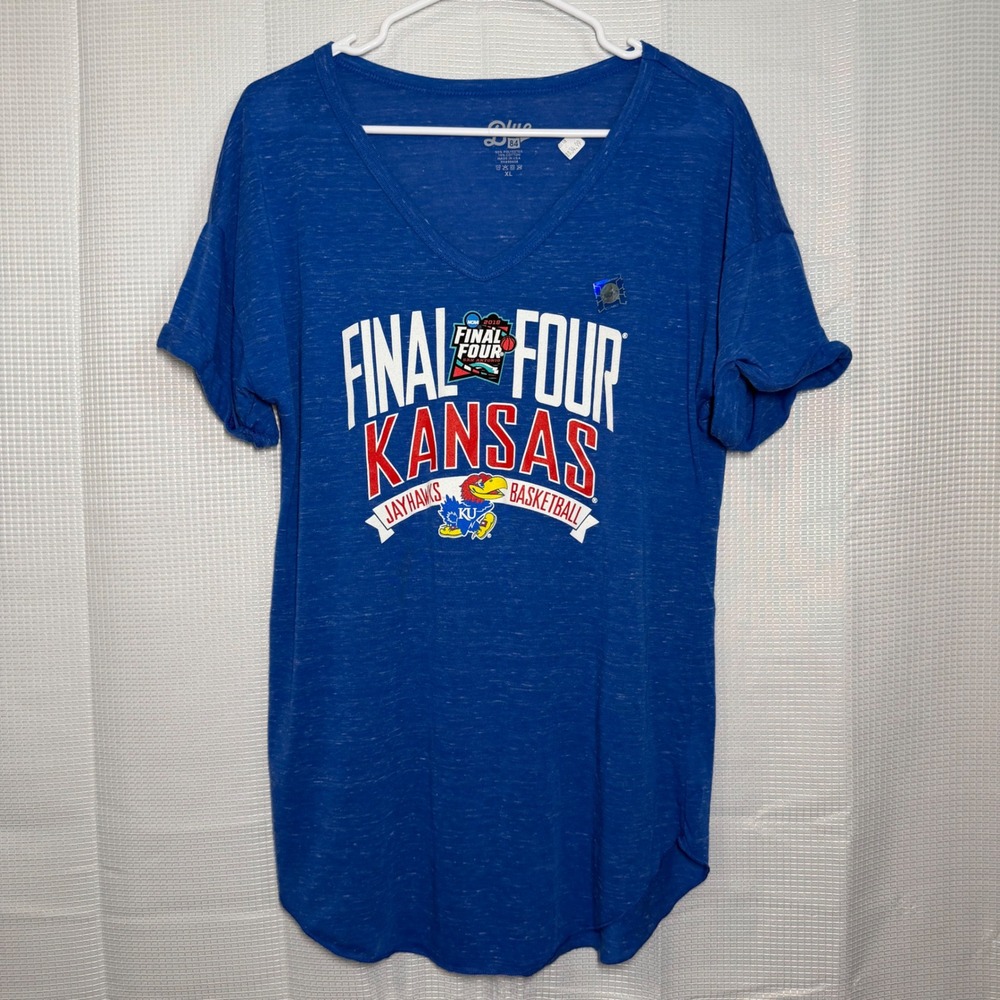 Blue 84 Kansas Jayhawks T-Shirt XL Blue 2018 Final Four V-Neck‎